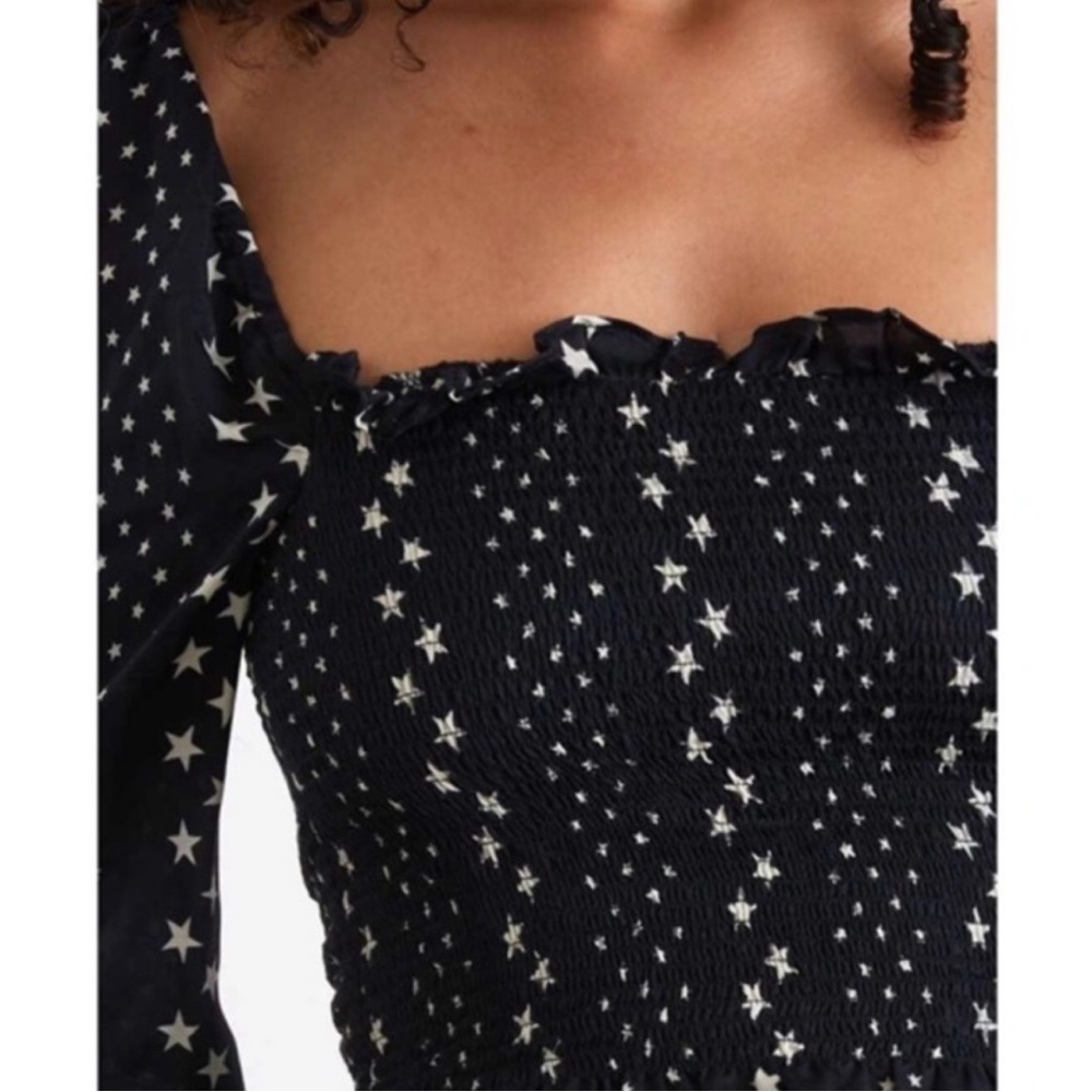 LOVESHACKFANCY Russell stars smocked top puff sleeve black white small pretty - Picture 5 of 10